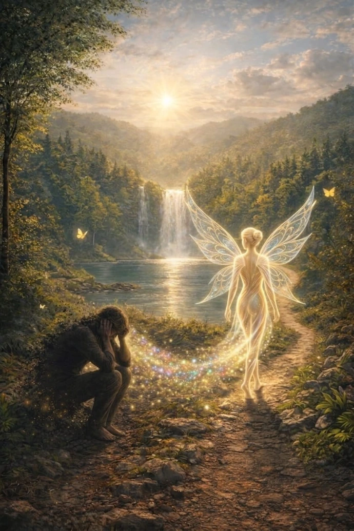 Un chemin de transformation intérieure et de reconnexion à soi et à son Âme Chemin en forêt au bord d’un lac symbolisant un parcours de transformation intérieure et un appel de l'âme